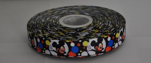 7/8 INCH MICKEY MOUSE WITH BLUE, RED AND YELLOW BUBBLES GROSGRAIN RIBBON- 1 YARD - Picture 2 of 2