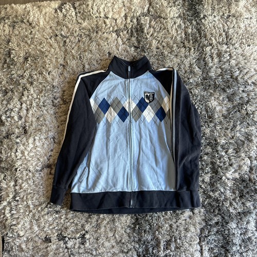 Vintage Men’s Tagged 2XL FITS LIKE L Long Sleeve Full Zip-Up Checkered Y2K Blue
