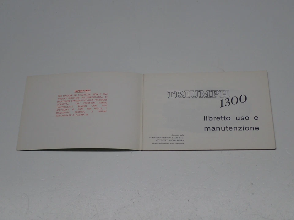 TRIUMPH 1300 USO E MANUTENZIONE MANUALE ISTRUZIONI 1967 - Immagine 2 di 4