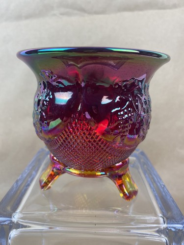Vintage Fenton Iridescent Red Carnival Glass Grapes Rose Bowl Vase 4” X 4” - Picture 2 of 17