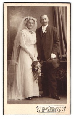 Photograph Jos. Wörsching, Starnberg, portrait spouses in wedding dress and A 