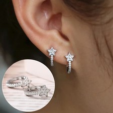 Star motif hoop earrings - Silver-tone 0.55in hoops with 0.26in star charm