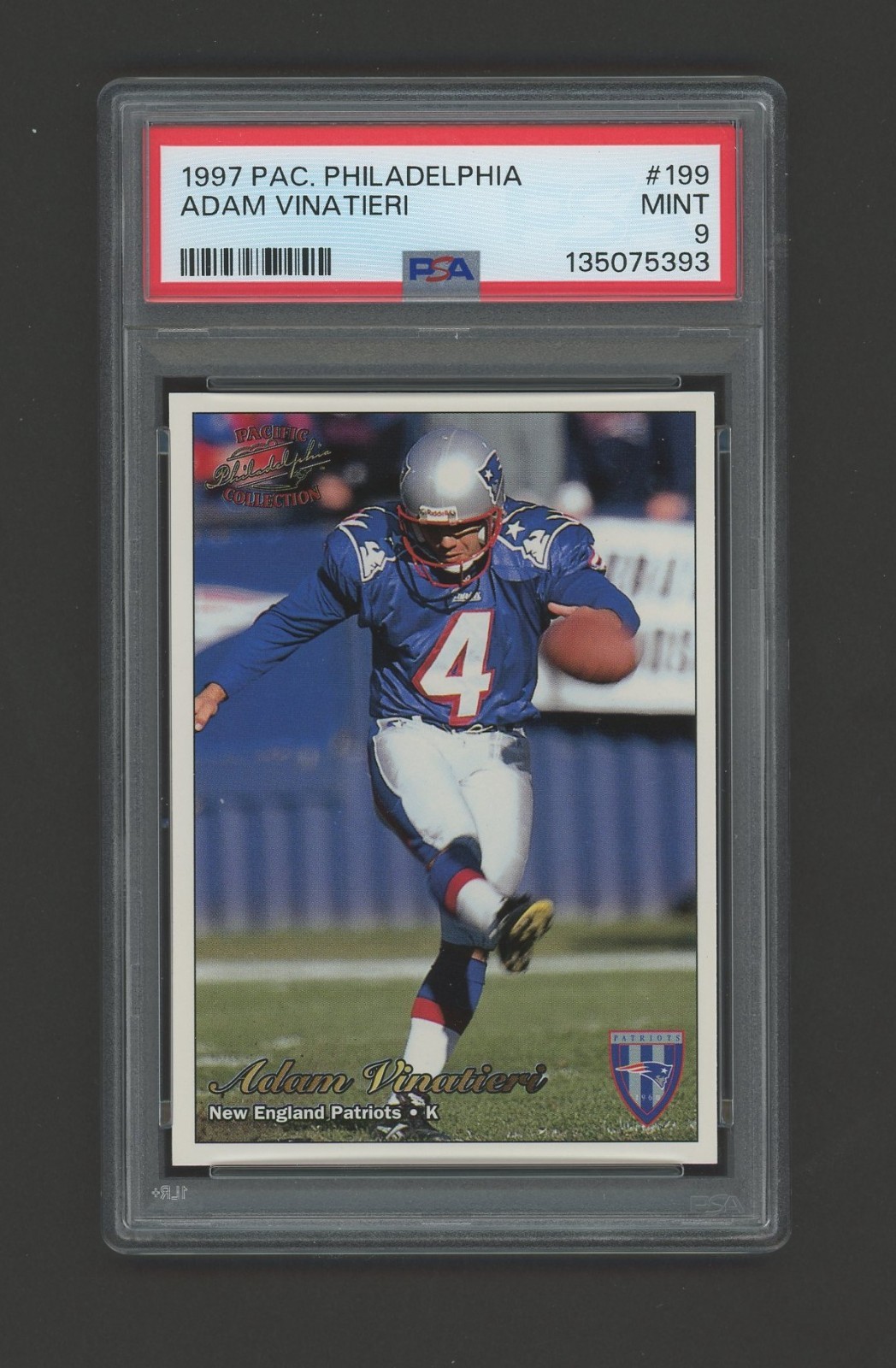 1997 Pacific Philadelphia Adam Vinatieri Rookie RC #199 Patriots PSA 9