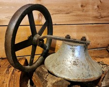 Antique Cast Iron Bell Farm, School, Dinner, Church Bell W/ Pulley Wheel