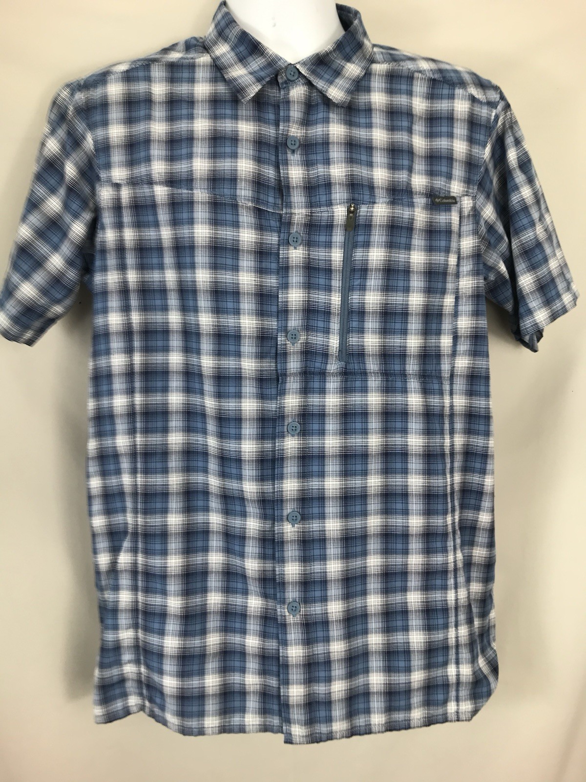 Columbia Shirt Mens Medium Blue Omni Shade Sun Protection Short Sleeve Button Up