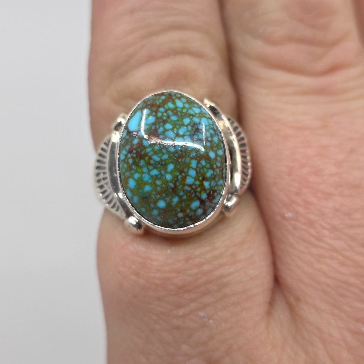 Natural Kingman Spiderweb Turquoise Sterling Navajo Ring Aaron