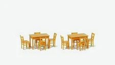 Preiser 17218 HO Scale Table & Chairs -- 2 Tables & 8 Chairs (natural wood)