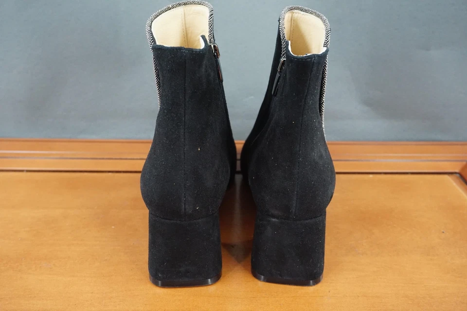 Ron Botas Blancas Mujer Talla 9 40 Negro Gamuza Tobillo Bloque Tacón Cremallera Lateral Italia Foto 4 de 4