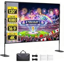 120 Inch Outdoor Projector Screen with Stand, Portable Indoor Outdoor Movie Scre