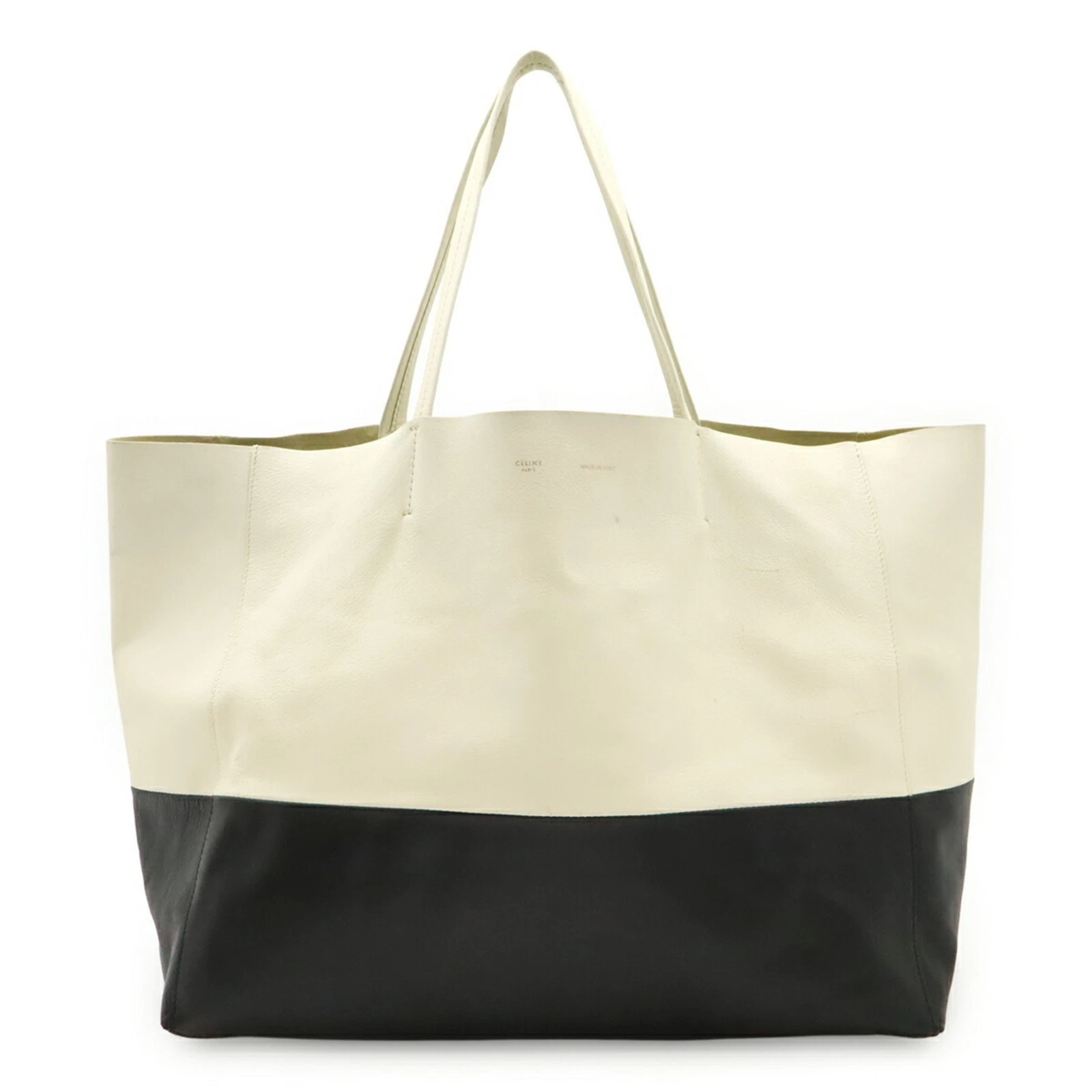 CELINE Horizontal Cabas Tote Bag, Large Shoulder Leather, White, Black GZl1chyp