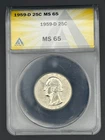 1959 D 25C ANACS MS 65 Washington Quarter (P-29)