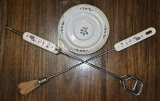 Very Rare Vintage International Heartland Bbq Grill Tool Set Tongs Brush Saucer