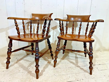 Antique Captain’s Bow Chair, English, Beech, Elm, Home Office, Seat, Victorian