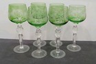 Vintage Bohemian Crystal Green Cut To Clear Stemmed Wine Glasses - Set Of 6 — photo 4