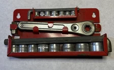 Vintage 19 Piece Indestro Socket Wrench Set #1454 w/Red Wall Mount USA COMPLETE