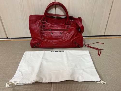 Auth Balenciaga Classic City Handbag Shoulderbag 2Way Bag Leather Red Y2K