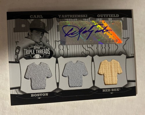 Bate jersey automático Carl Yastrzemski 2006 Topps Triple Threads White Whale Plate 1/1 - Imagen 7 de 8