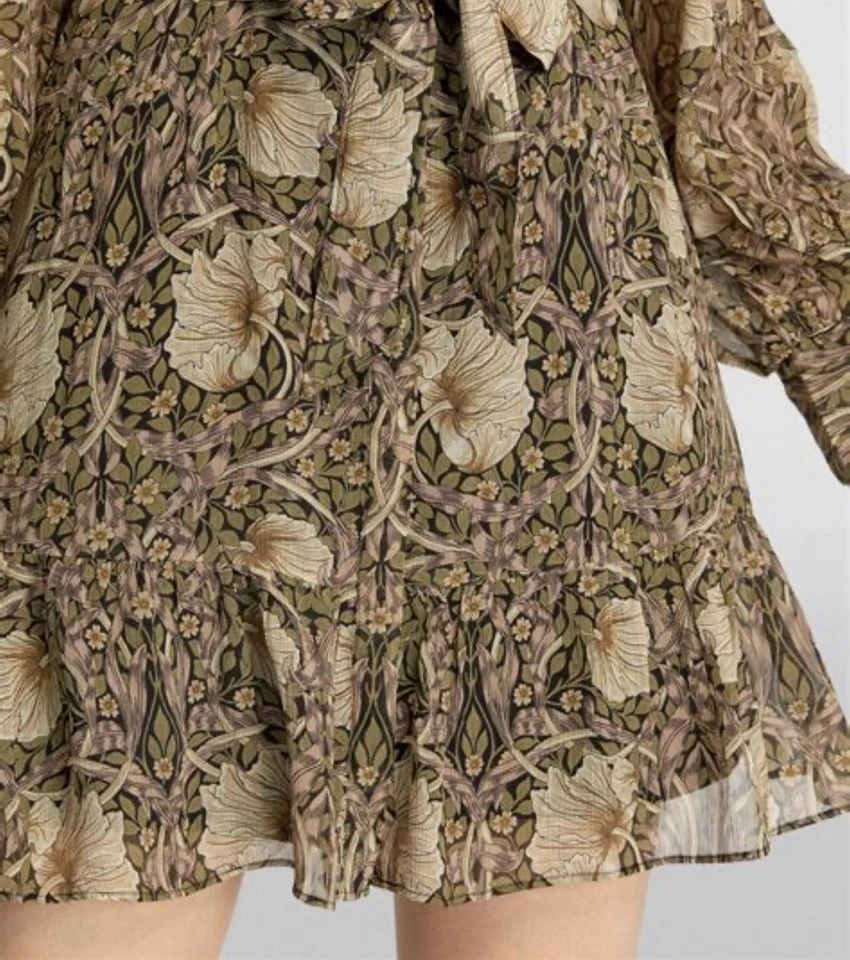 sz S Morris & Co x PAIGE l Vittoria Art Nouveau Floral Silk Georgette Mini Dress - Image 4 of 4