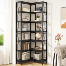 7-Tier Industrial Corner Shelf, Freestanding Corner Etagere Bookcase Bookshelf