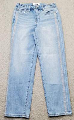 Skinnygirl Celeste Ankle Jeans Women 24 Blue Denim Faded Rhinestone Straight Leg