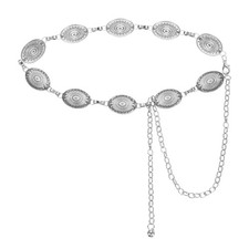 Western Metal Concho Belt, Women Waist Chain Belt, Solid Oval, Silver Tone