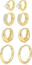 Small Gold Hoop Earrings Set for Women, 14K Gold Plated Lightweight Earrings Set