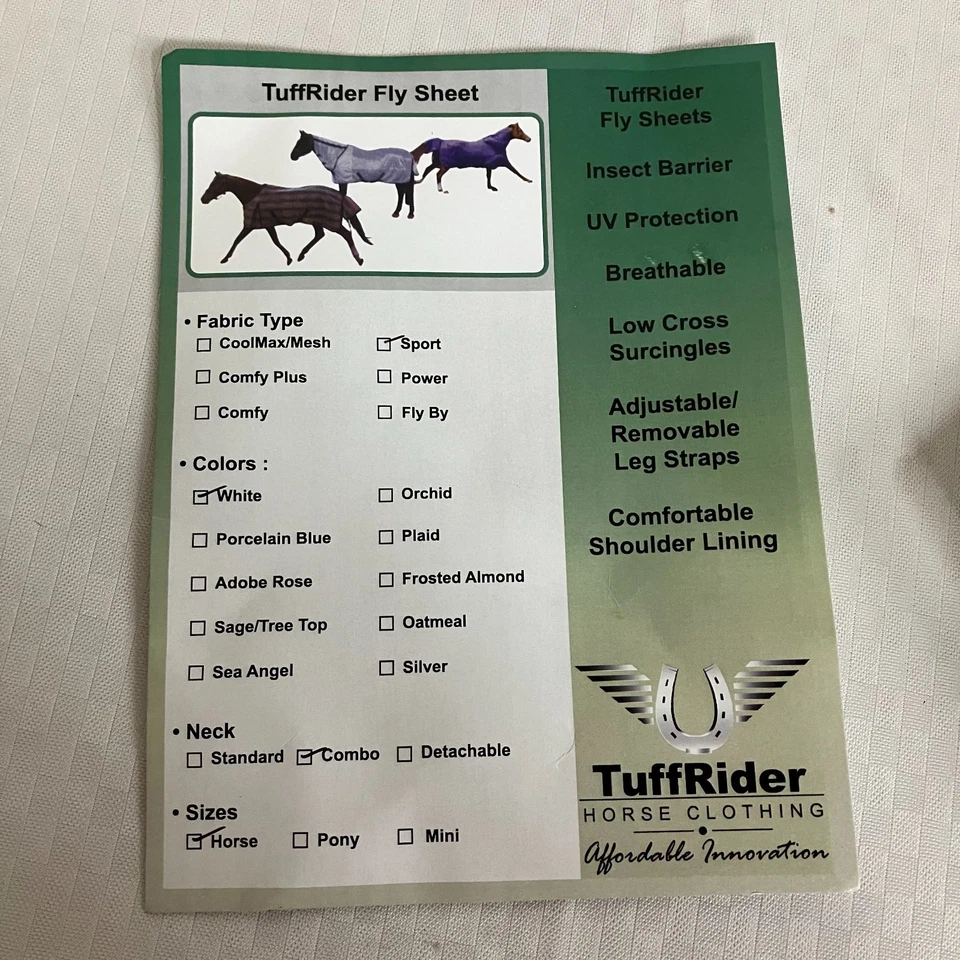 Combo de malla deportiva TuffRider cuello mosca sábana blanca talla 69 Foto 3 de 4