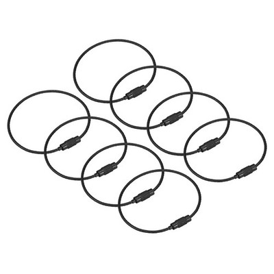 8Pack Cable Key Rings, 6-inch(155mm) Wire Keychain Twist Loops, Black