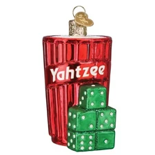 Old World Christmas Yahtzee Game Glass Ornament FREE BOX 3.5 inch Red