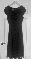 VINTAGE LAURA ASHLEY Black Polka Spotty Dress With Belt Size 14