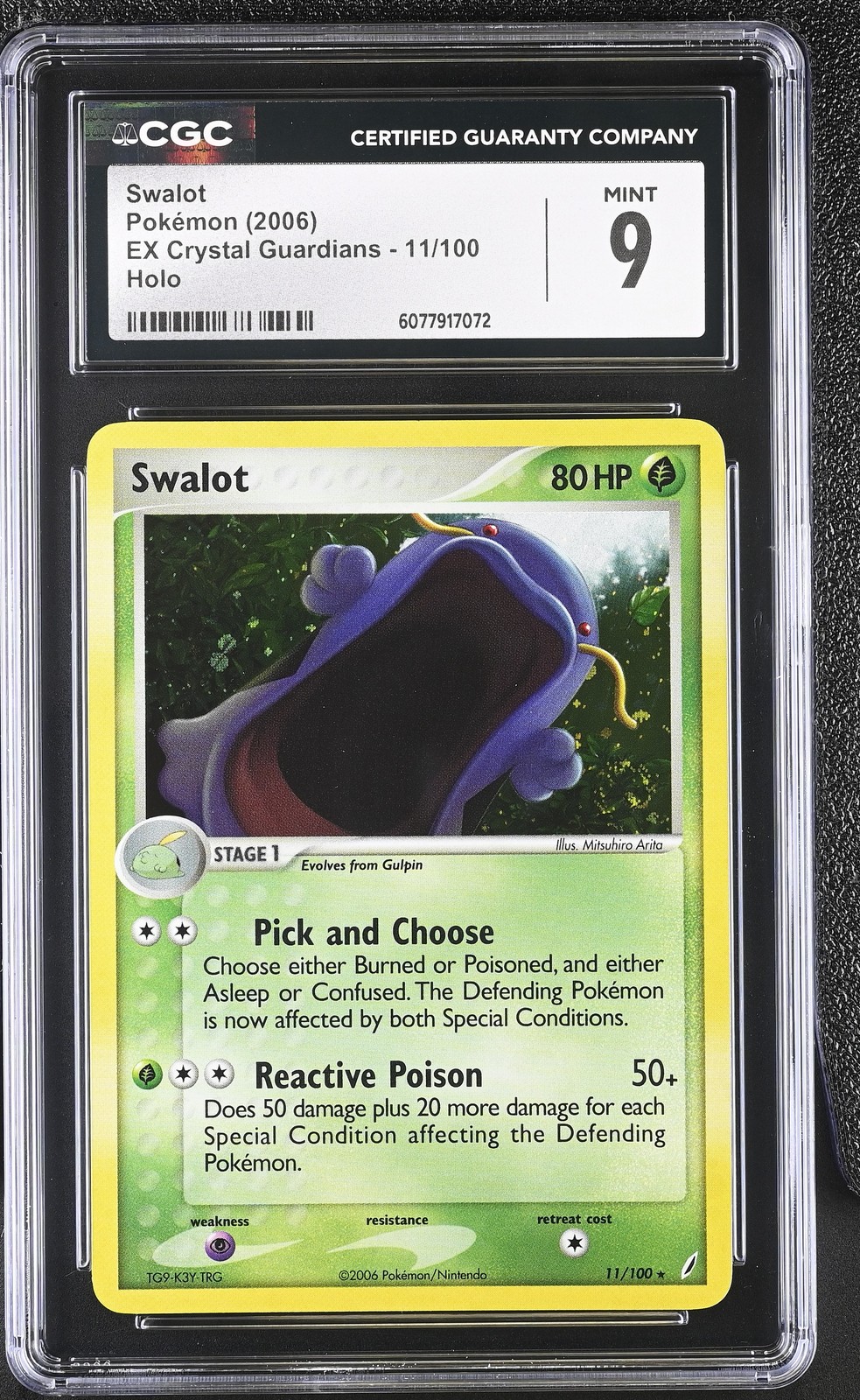 CGC 9 MINT Swalot 2006 EX Crystal Guardians 11/100 Holo SWIRL Pokemon Card