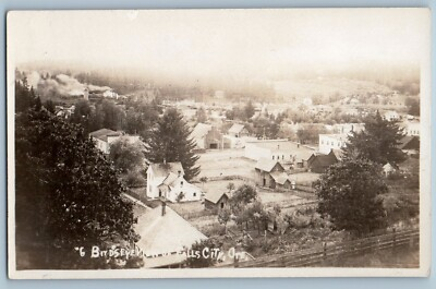 #ad Falls City Oregon OR Postcard RPPC Photo Bird#x27;s Eye View c1930#x27;s Posted Vintage $32.47