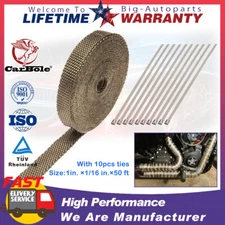 1in.X50 ft. Titanium Exhaust Header Heat Wrap Trap Motorcycle Fiberglass 10 Ties