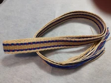 Item2021708:  Powder Horn Strap belt flax / linen 44" x 1" natural blue red