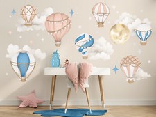 Large Air Balloon Sticker Set For Nursery, Retro Hot Air Balloon Decals For Kids