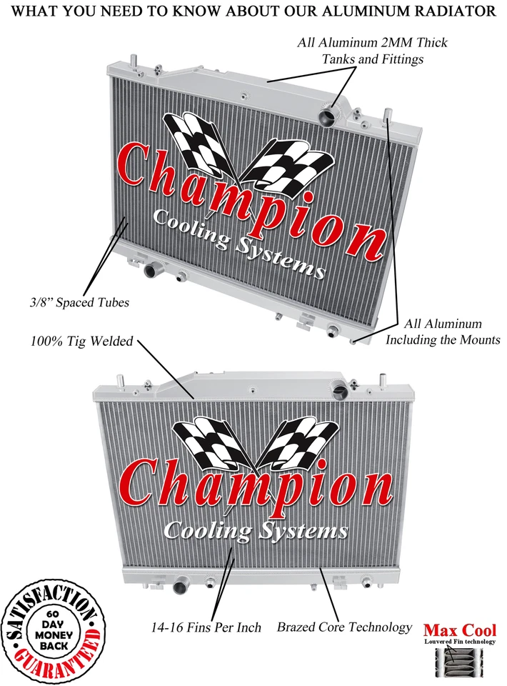 Radiador de aluminio Champion serie CR 1 fila para Cadillac CTS 2004 2005 2006 2007 Foto 3 de 4