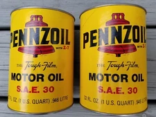Vintage Pennzoil 2-7 Sealed Motor Oil Can Lot of 2 - S.A.E. 32 oz. Oil City, PA