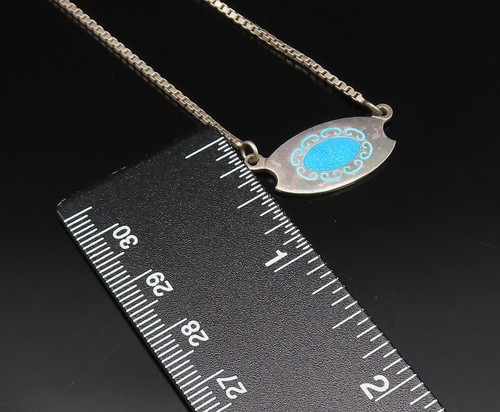 925 Silver  Vintage Minimalist Blue Enamel Swirl Accent Chain Necklace  NE3935 - Picture 6 of 7