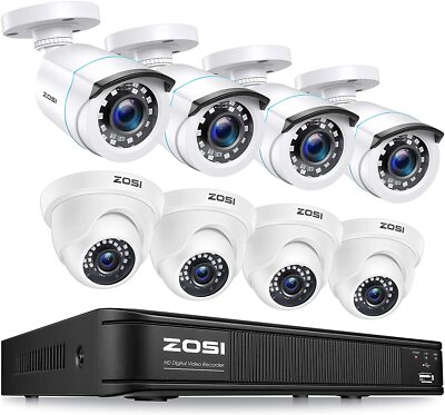 ZOSI 8CH Security Camera System H.265+ 5MP Lite CCTV DVR 1080p HD Outdoor Home