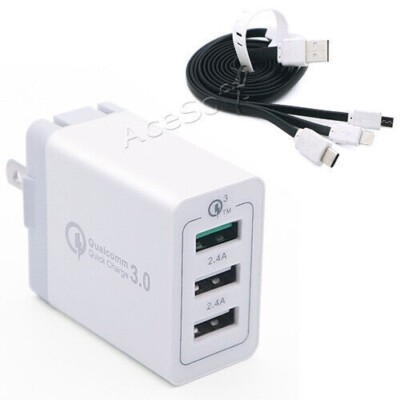 High Stability Quick Charge 3.0 Charger Adapter 3in1 USB Cable Fits HTC U11 life