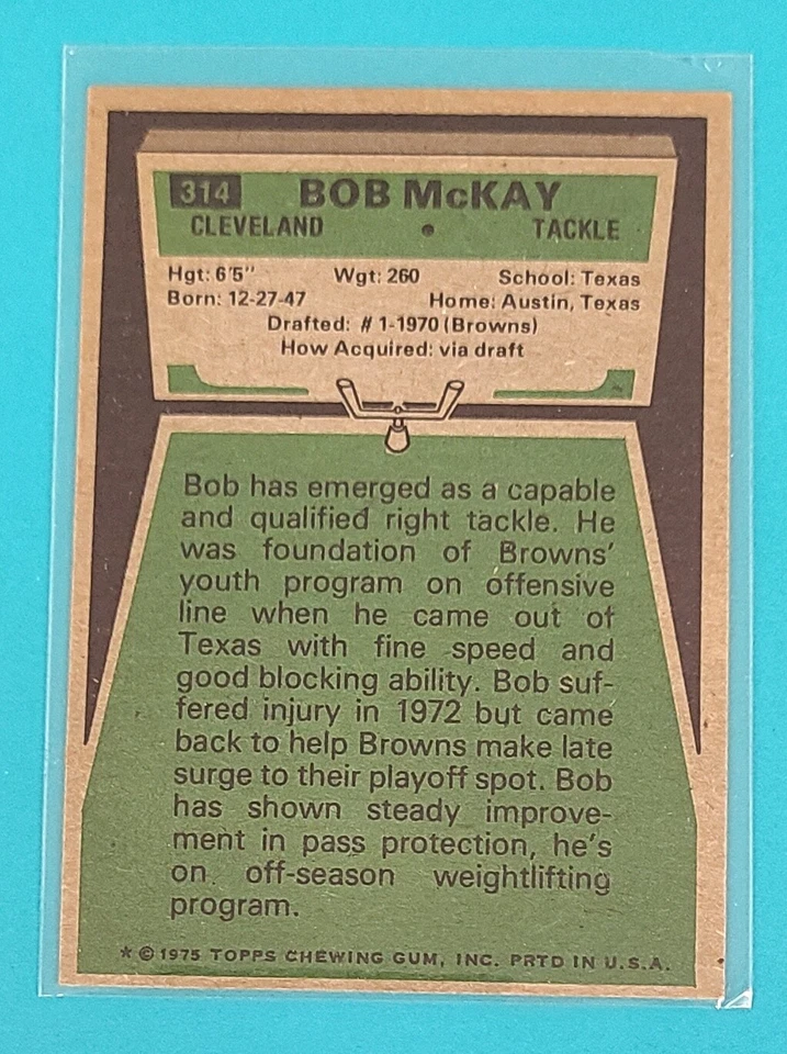 1975 Topps #314 Bob McKay Cleveland Browns FOOTBALL Card P8 - Image 2 of 2