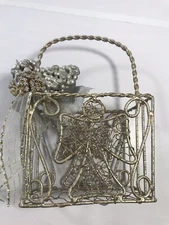 Angel Wire Basket Silver Gold Color Ribbon Floral Holiday Home Display Decor