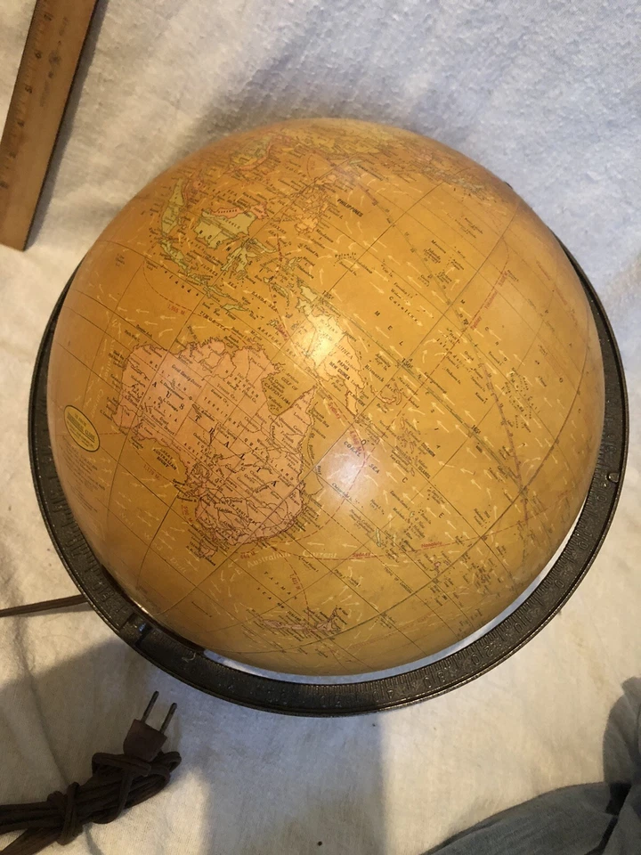 VINTAGE MID-CENTURY GEORGE F CRAM 12" TERRESTRIAL GLOBE NO 53 LIGHTED LAMP C80 - Image 4 of 4
