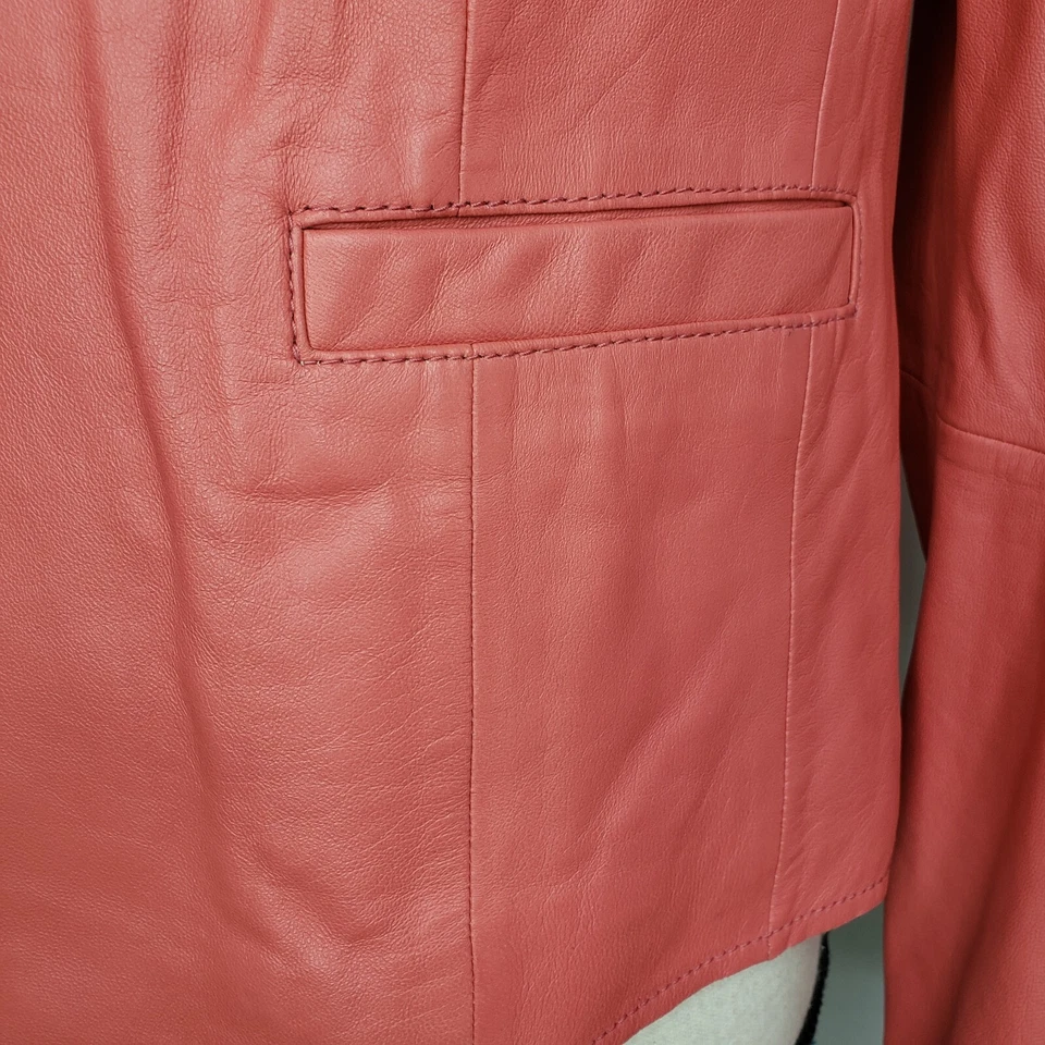 Chaqueta Classiques Entier Grande Frente Abierto Coral Salmón Cuero Bolsillos Foto 4 de 4