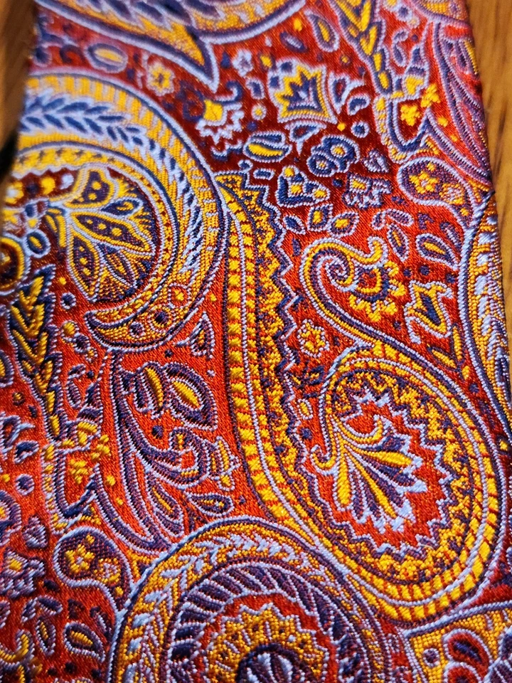 Corbata de seda Y&G para hombre roja amarilla azul cachemira delgada nueva con etiquetas Foto 3 de 4