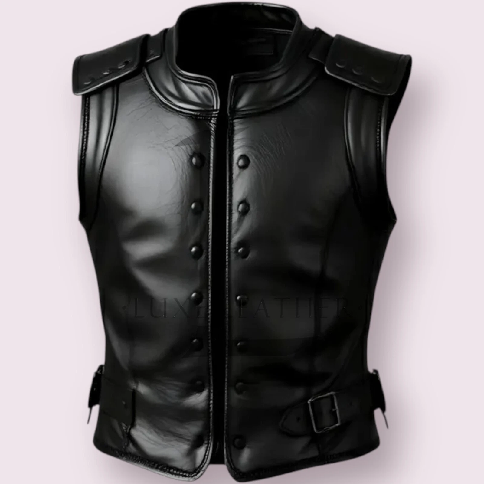 Men Handmade Genuine Lambskin Leather Motorcycle Vest-Vintage Black Biker Vest