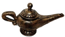 9" Plastic Genie Lamp Gold col, Sultan, Harem Costume with Opening lid and spout