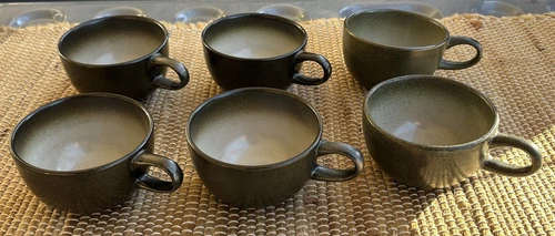 Vintage Heath Green Gray Coupe Flat Cups Set of 6