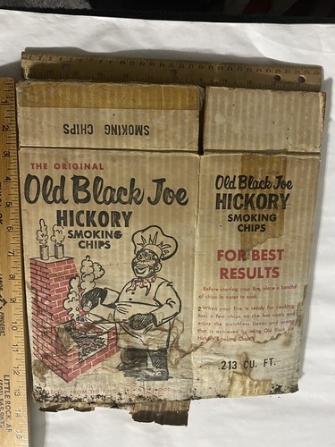 Historical Old Black Joe Muskogee Broom Co. Hickory Smoking Chips Cardboard Box