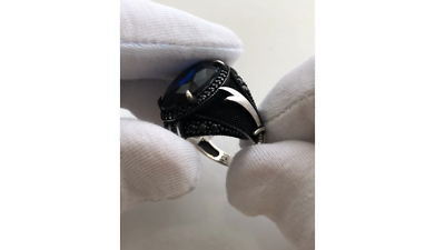 Zulfiqar Sword Blue Zircon Stone Solid 925 Sterling Silver Men's